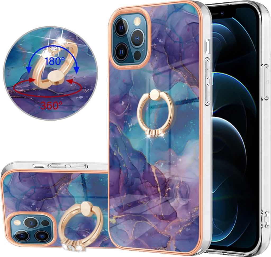 iPhone 12 Pro Max Hülle, Muster TPU Silikon Stoßdämpfer Bumper Schutzhülle mit Ring Ständer für iPhone 12 Pro Max Lila