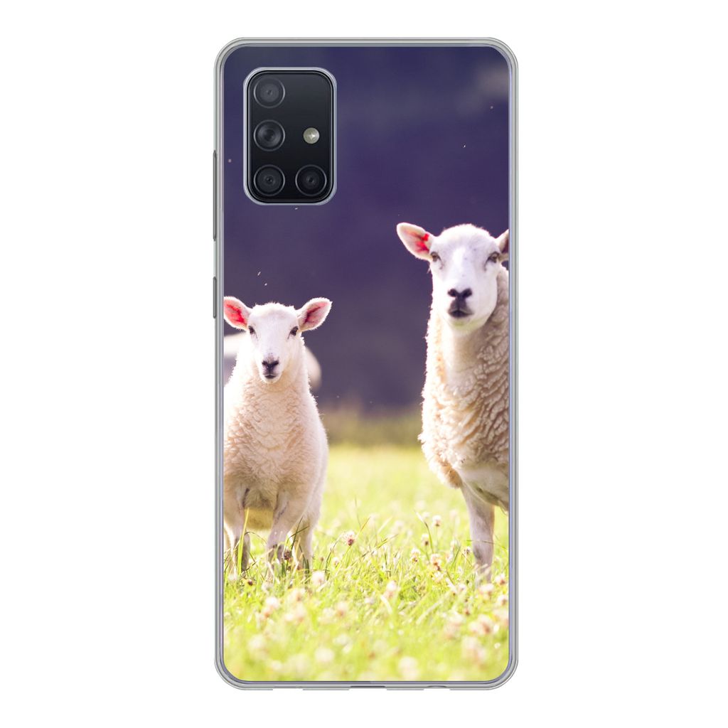 MuchoWow Handyhülle Schutzhülle Hülle für Samsung Galaxy A51 5G Schaf - Lamm - Blumen Silikon Softcase Handy Hülle - Abbildung