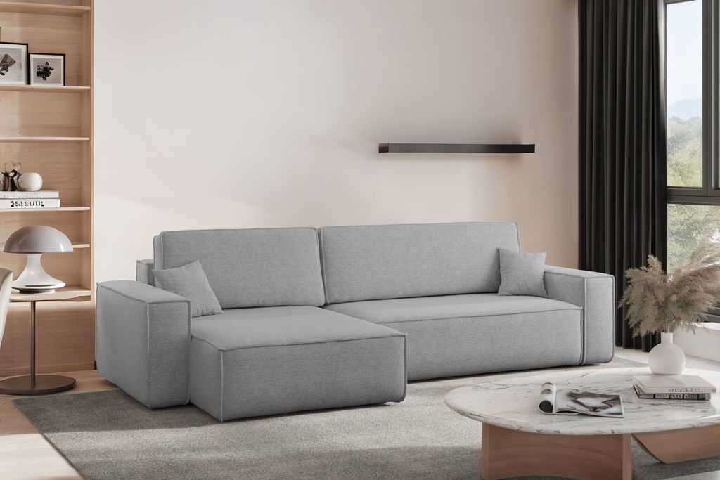 Kaiser Möbel Ecksofa mit schlaffunktion und bettkasten, Eckcouch Best XL stoff Verita Grau Links