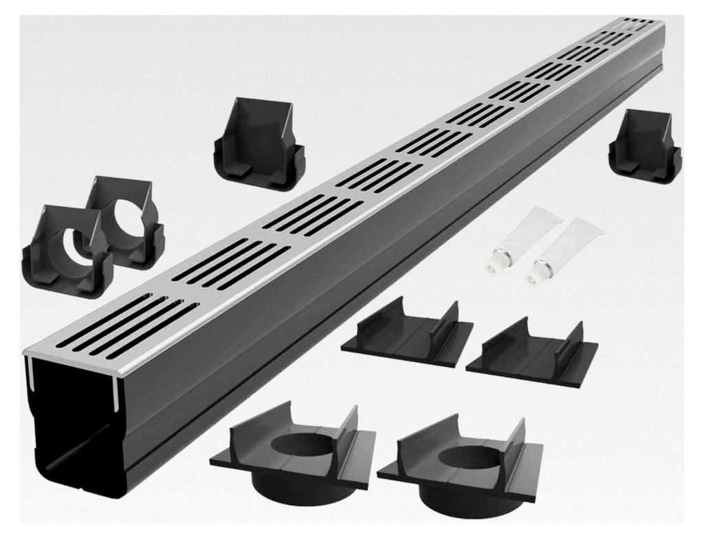 Entwässerungsrinne Set 9,00 m | Aluminium Grau | Typ 65x60