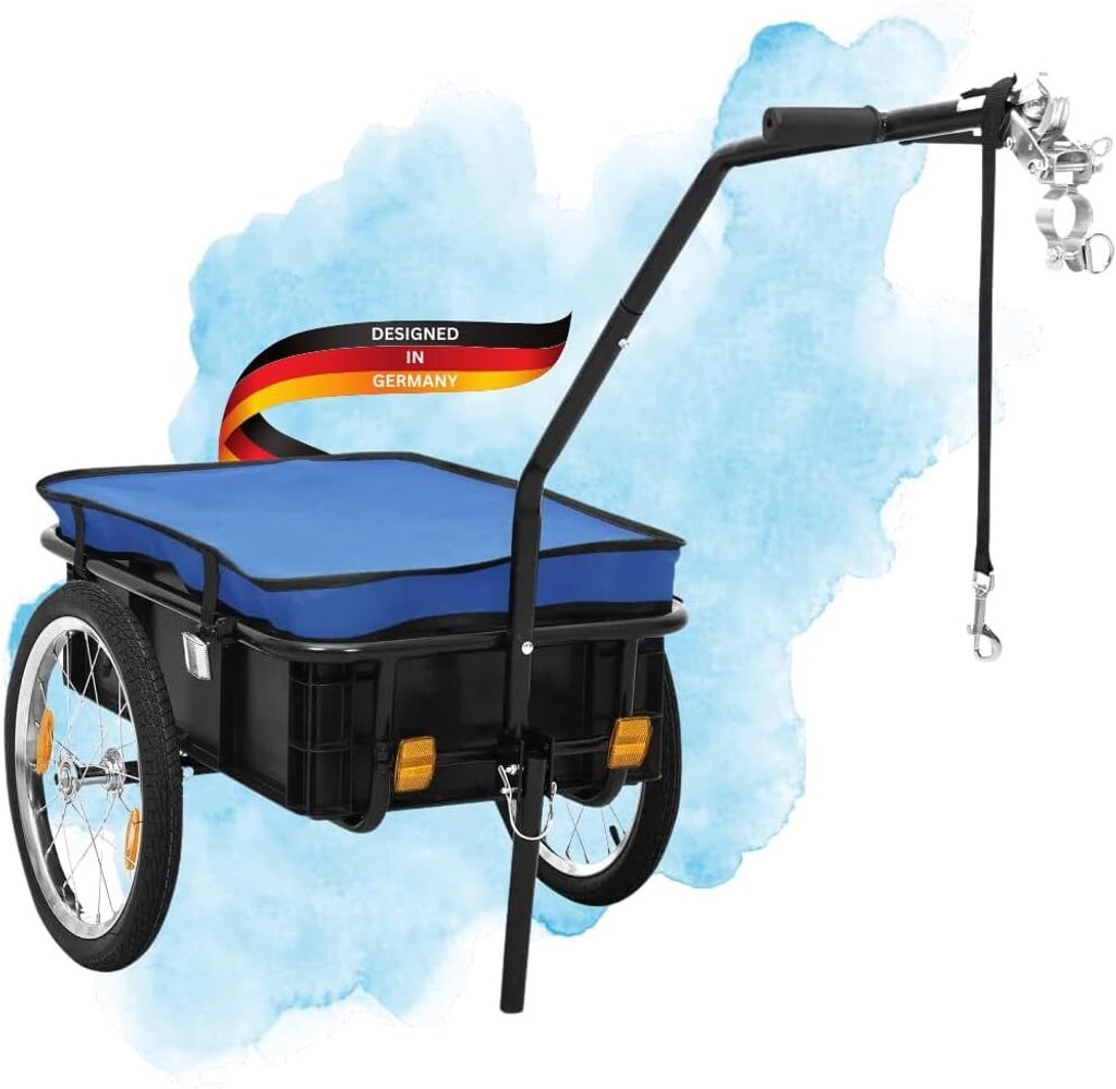 DELUKE Fahrrad Lastenanhänger SHARK blau | bis 50 kg | inkl. Reflektoren | Fahrradanhänger Transportanhänger Handwagen Fahrradzubehör