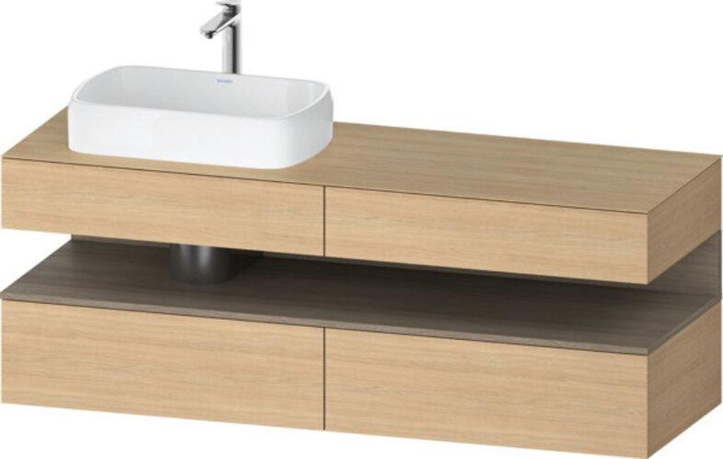 Duravit Qatego Konsolenwaschtischunterbau, 2 Auszüge, 2 Schubkästen, Ausschnitt links, 1600x550x600mm, Nische Eiche Terra, QA4777035300010