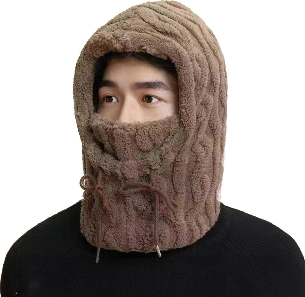 Fleece-Sturmhaube für Damen, Winter-Set, einteilig, Mütze und Schal, winddicht, Ski-Gesichtspolster, wärmender Nackenwärmer für kaltes Wetter