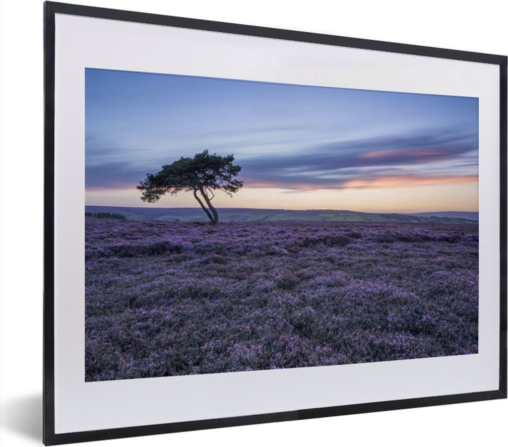 MuchoWow MuchoWow Gerahmtes Poster Baum in der Heidelandschaft 40x30 cm - Poster mit zchwarzem Bilderrahmen - Bilderrahmen - Poster im Rahmen