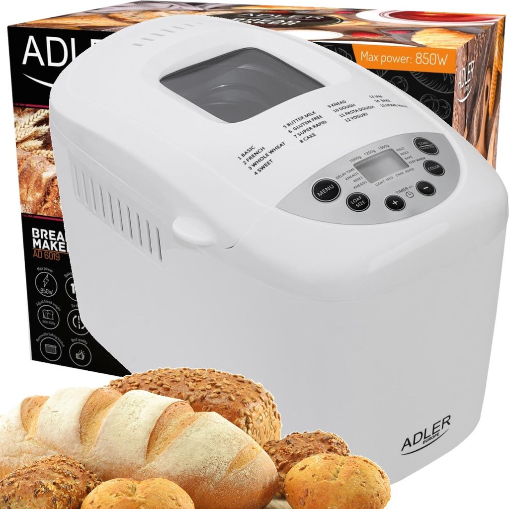 Machine à Pain Adler AD 6019 - 850W 15 Programmes | Panier Amovible & Double Agitateur | Pain Maison Facile