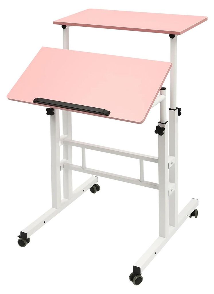 Höhenverstellbarer mobiler Stehschreibtisch - Rollbarer Laptop-Tisch - Höhe 70–115 cm - Tischplatte 60×30 cm - L-Form Rahmen - Rollen - Tragla...