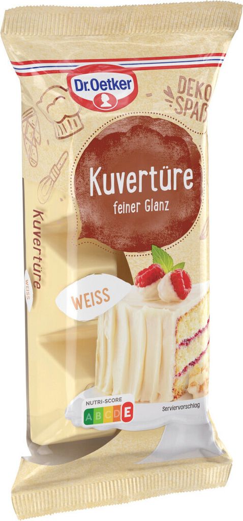 Dr. Oetker Kuvertüre Weiß cremig feiner Glanz 150g 6er Packung