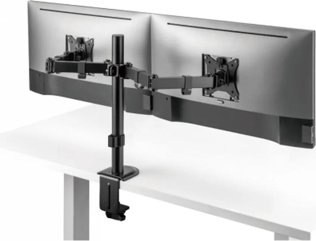 Support double écran V7 articulé avec base de fixation à pinces noire