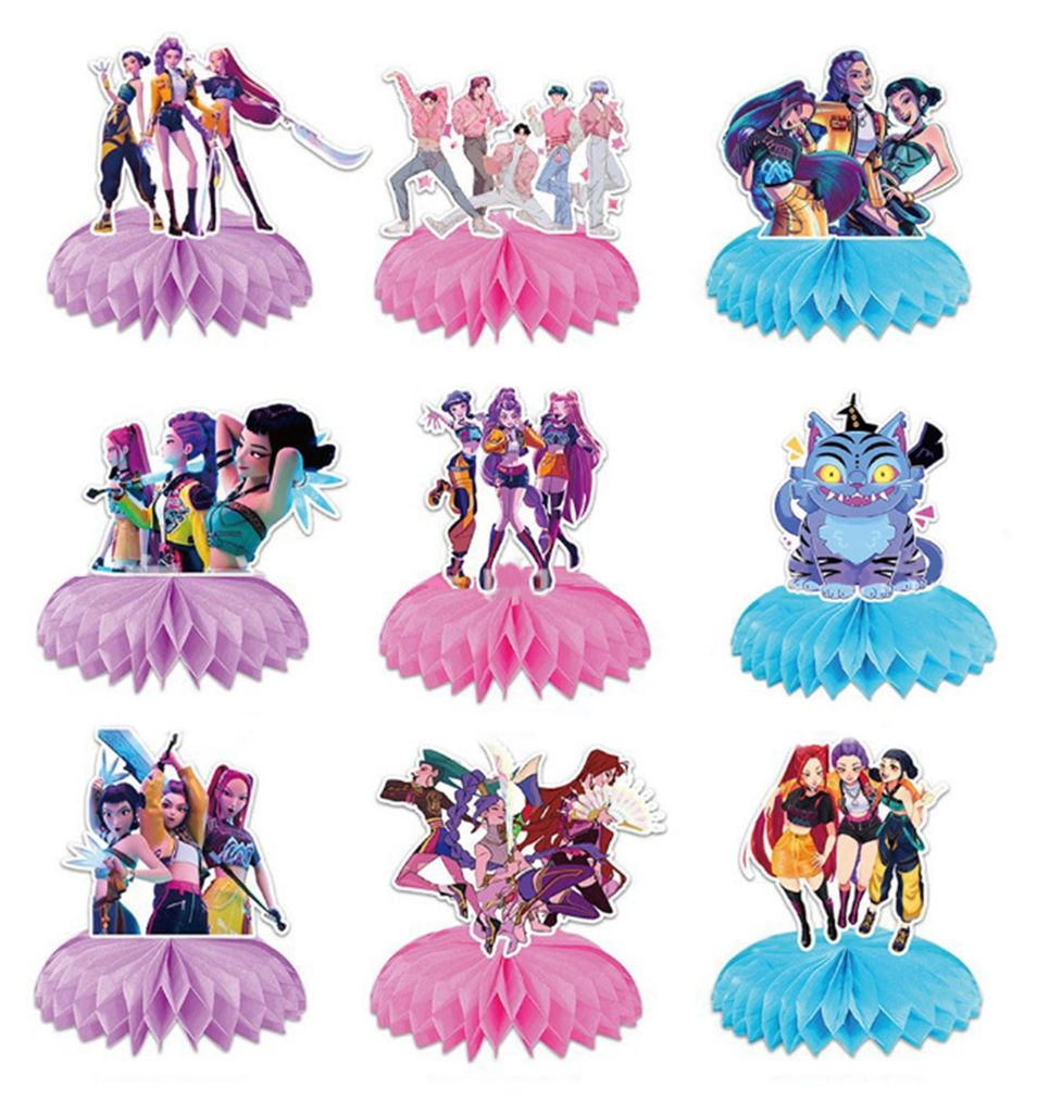 Anime-Motto-Geburtstagsdeko: Cartoon-3D-Waben-Mittelstück aus Faltpapier für Kinderpartys