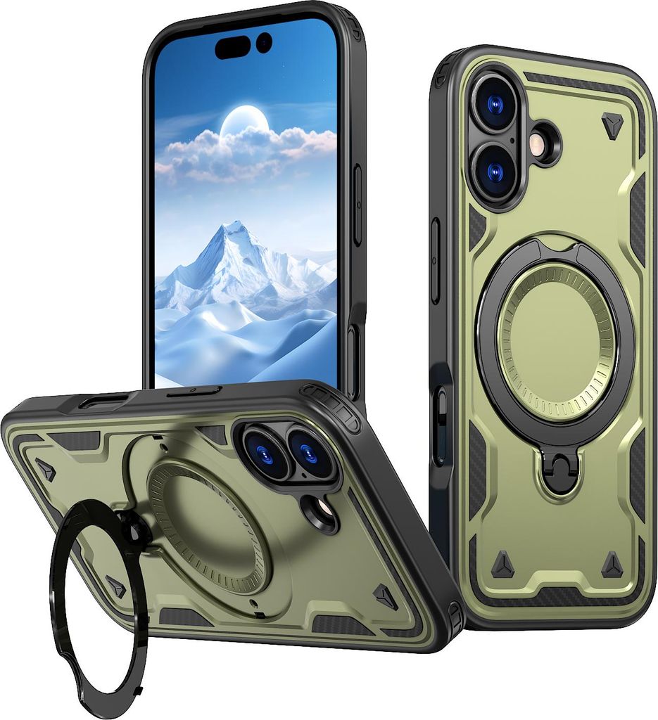 Dual Layer Hülle für iPhone 17 mit Ring Ständer Magnetisch Stoßfest Handyhülle Grün