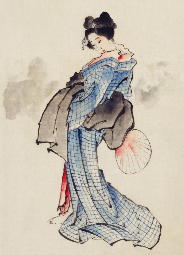 Plakat 13x18cm Geisha Katsushika Hokusai Japanisch Vintage für das Wohnzimmer