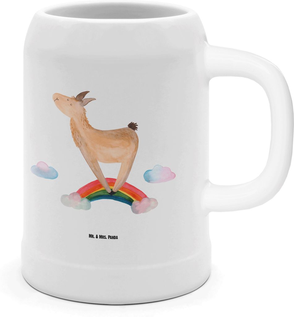 Mr. & Mrs. Panda Krug Lama Regenbogen - Weiß - Geschenk, Freiheit, Hobby, Selbstständig, Humpen, Steinkrug, Bier Seidel, Lamas