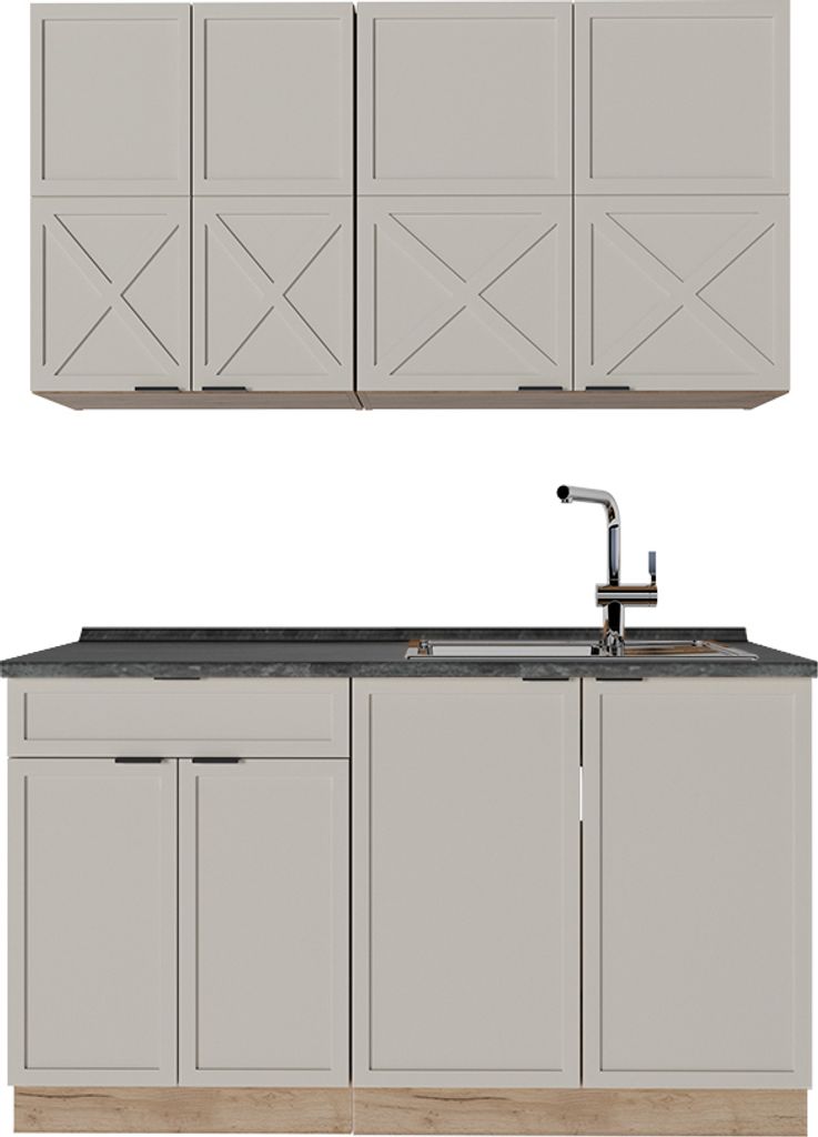 Singleküche Vicco Fame-Line GrauBeige/Goldkraft Eiche 140 cm , AP Anthrazit, Model 50493