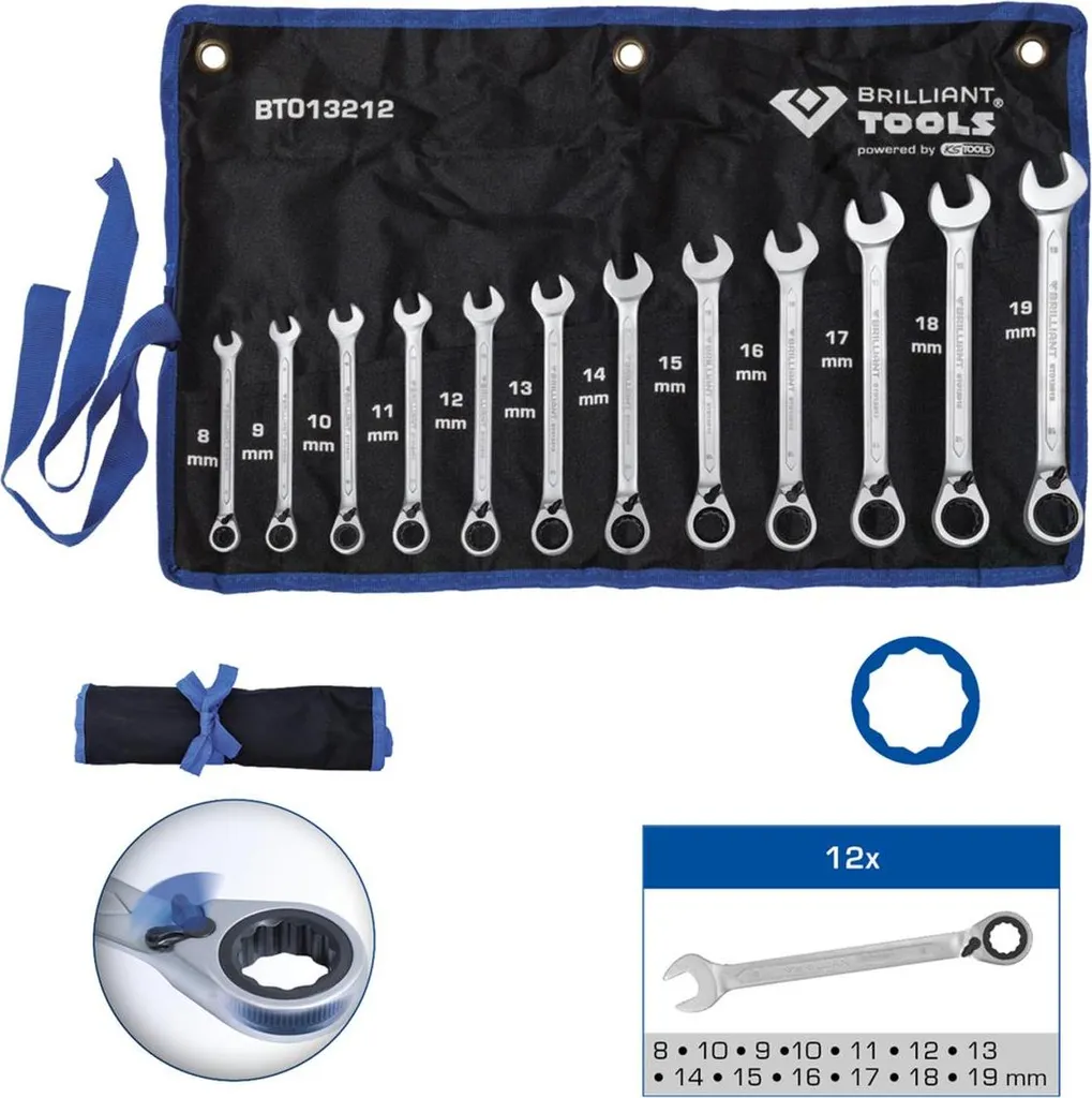 Set 12 Chiavi Combinate Cricchetto Reversibili 8-19mm - BT013212