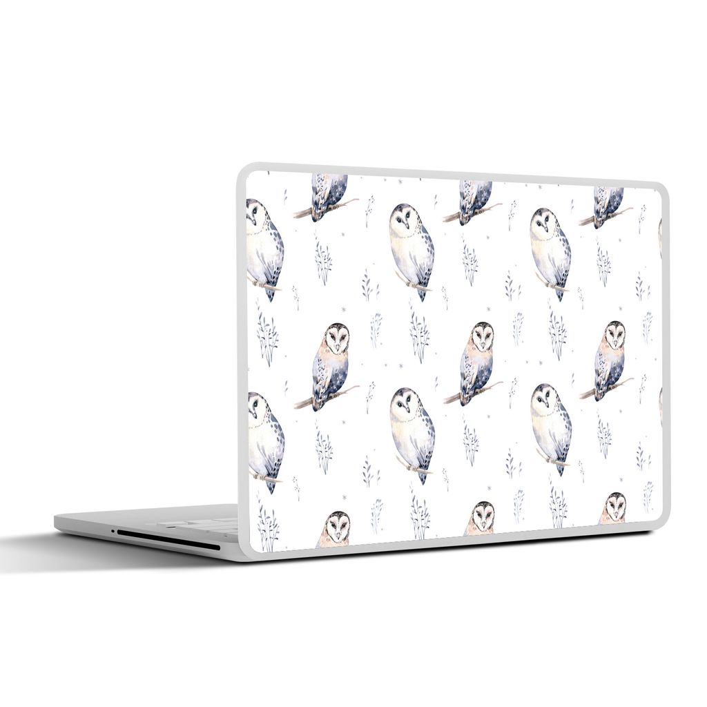MuchoWow Laptop Aufkleber Sticker Cover Winter - Eule - Weiß 31x22.5 cm - Laptop-Deko