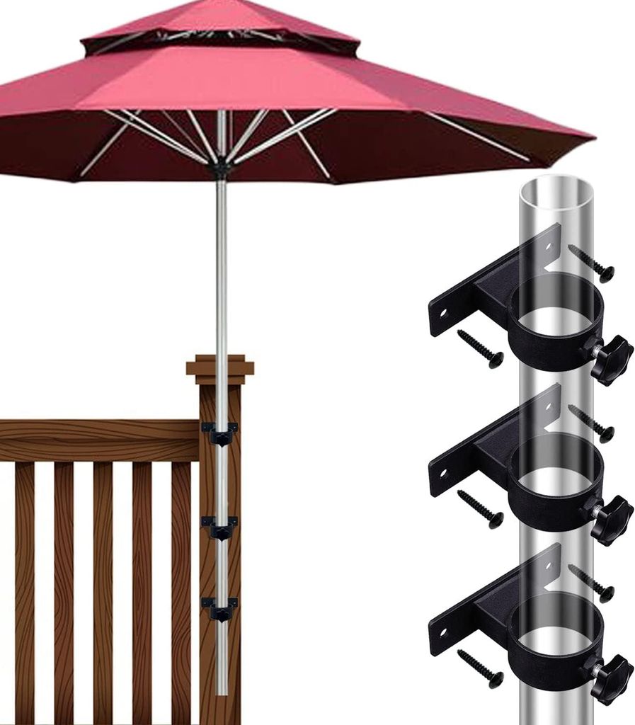 Parasolklembeugel für Terrasparapluhouder - Außenklemmontage - Terrassen- und Balkonhekken - Innenhof - Schwarz - 3 Stück Parasol Klem