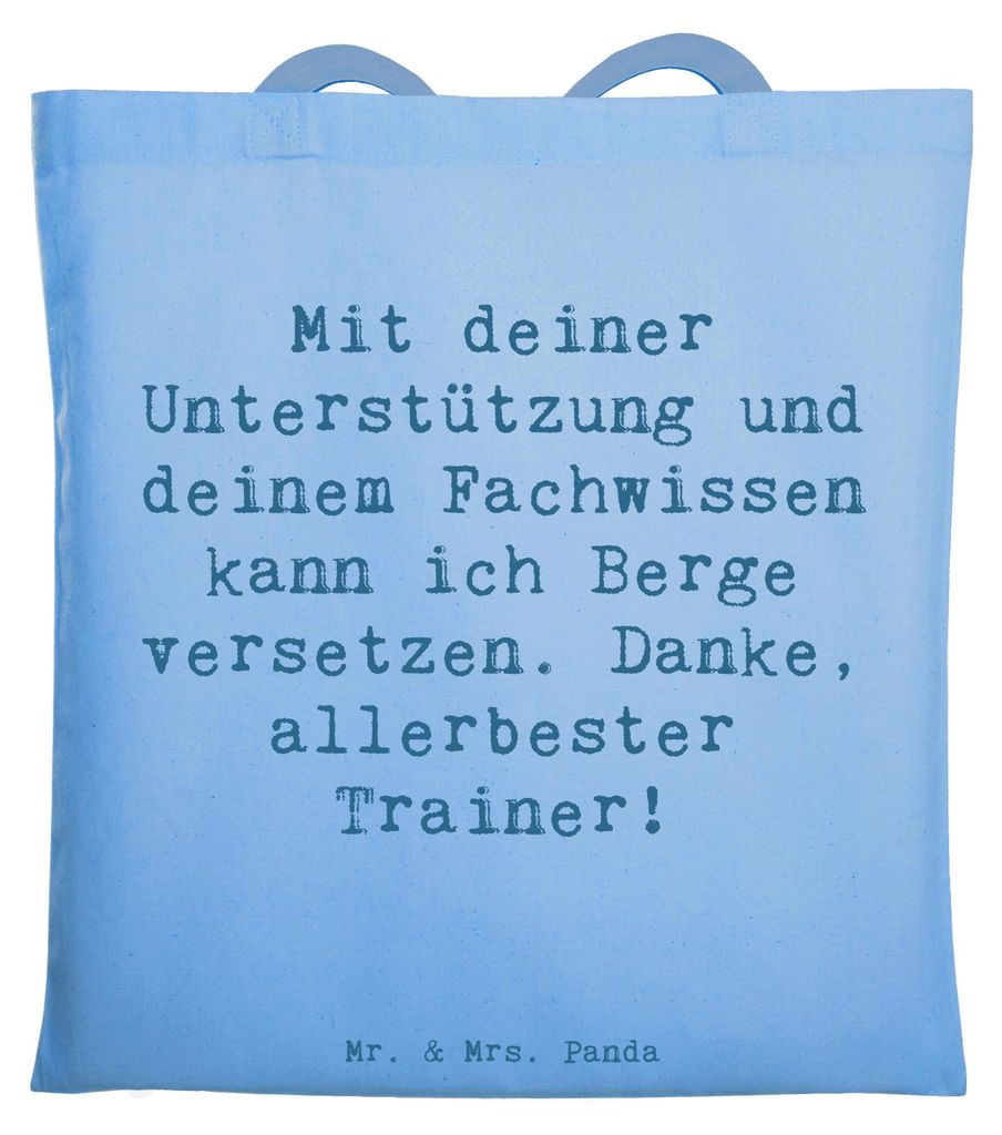 Mr. & Mrs. Panda Tote Bag Spruch Bester Trainer - Sky Blue - Geschenk, Motivationsspruch, Tasche, Schultasche, Shopping, Uni, Stoffbeutel, Bedanken...