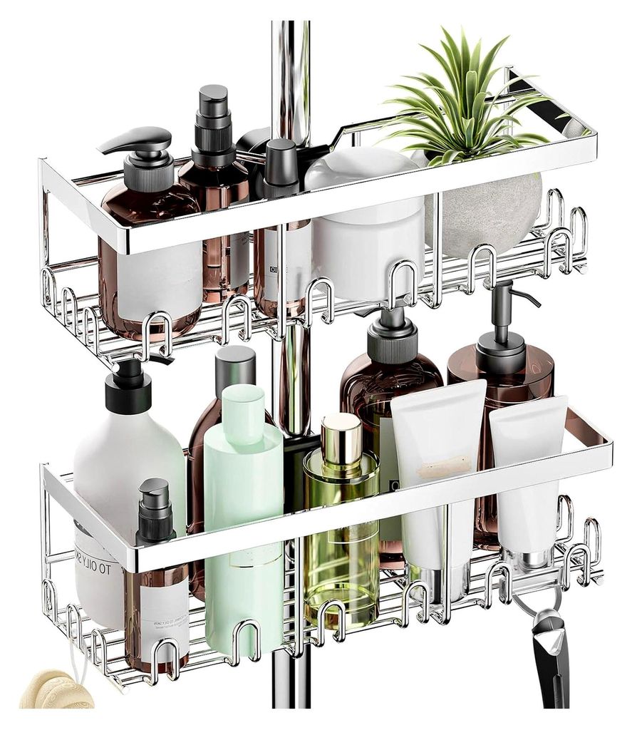 Duschablage ohne Bohren - 2 Stück Duschstangen-Aufbewahrungsregal aus Edelstahl für 18 mm-25 mm Duschstangen, Shampoo-Halterung für Dusche, Bade...