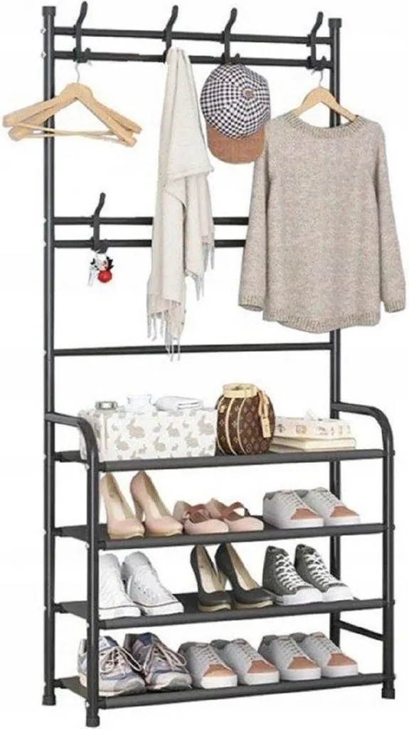 Portemanteau QLS 11074 avec étagère à chaussures 8 crochets noir