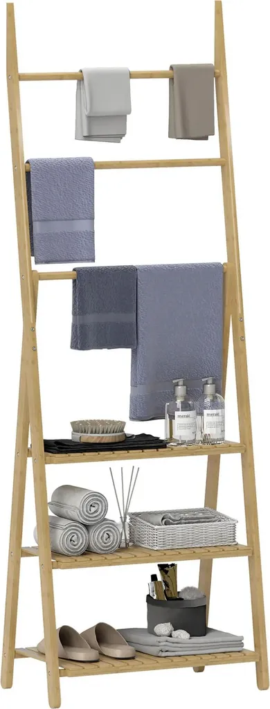 Meuble de rangement salle de bain 3 étagères en bois de bambou naturel