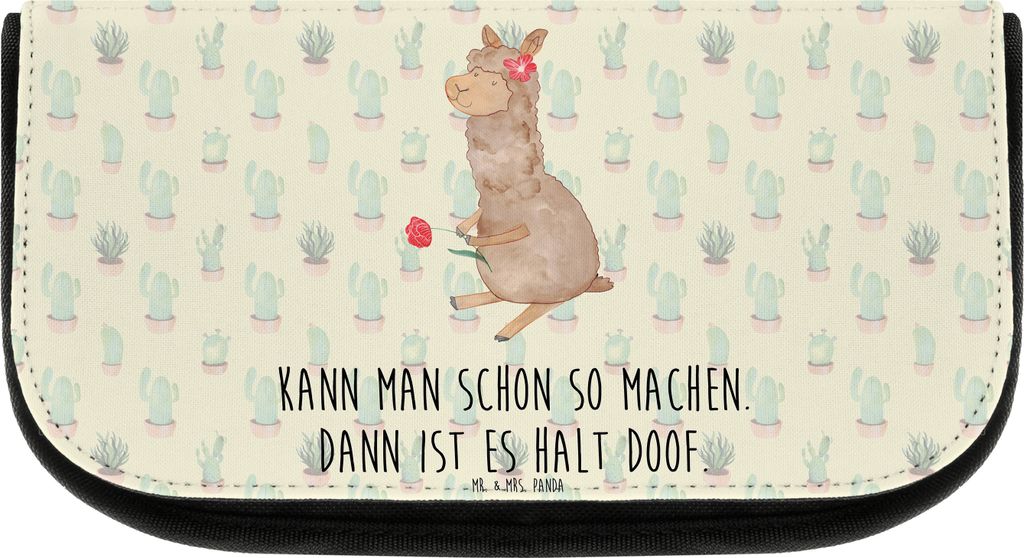 Mr. & Mrs. Panda Kulturbeutel Alpaka Blume - Kaktus Grün - Geschenk, Lama, Schminktasche, Waschtasche, Spruch, Kosmetiktasche, Make-up Täschchen,...