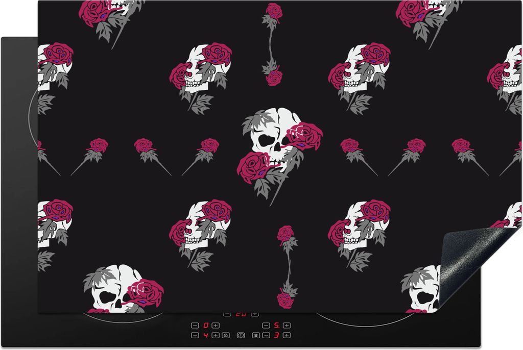 KitchenYeah Herdabdeckplatte Mädchen - Totenkopf - Rosen - Muster - Mädchen - Kinder - Kinder - Mädchen , 81x52cm, Küche Deko, Glaskeramikfel...
