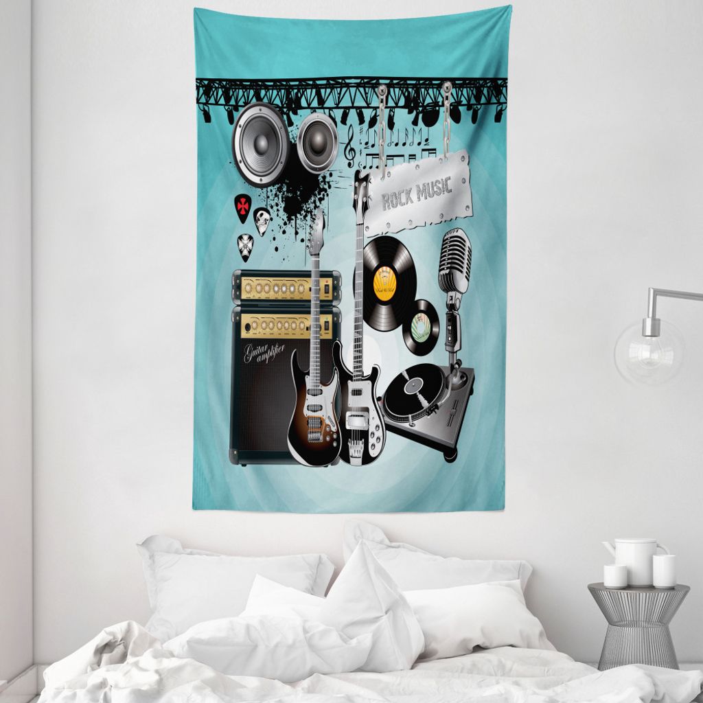 ABAKUHAUS Rockmusik Wandteppich und Tagesdecke, Aufzeichnungen Lautsprecher aus Weiches Mikrofaser Stoff Waschbar ohne Verblassen Digitaldruck, 140...