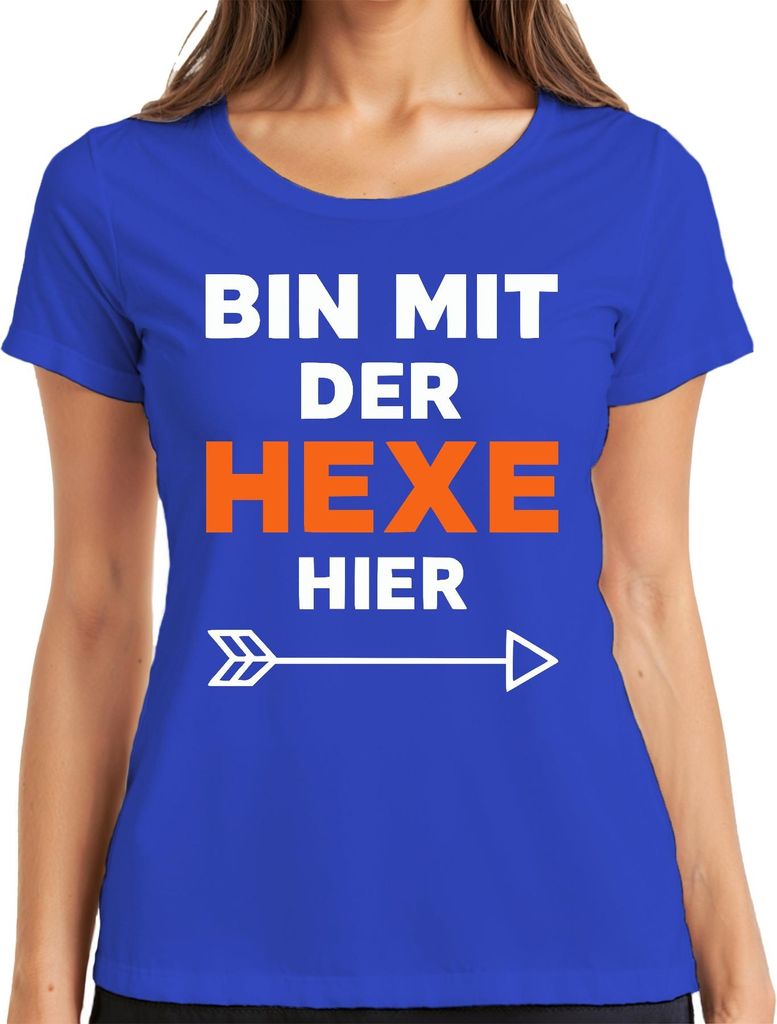 Bin mit der Hexe Halloween Pärchen Kostüm Geschenk Fasching Party Damen T-Shirt, Blau, 3XL