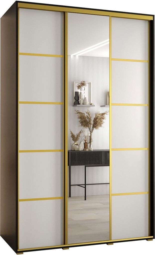 MEBLE KRYSPOL Davos 5 Schrank, drei Türen - 235,2x160x60 cm - Schwarz Weiß Gold