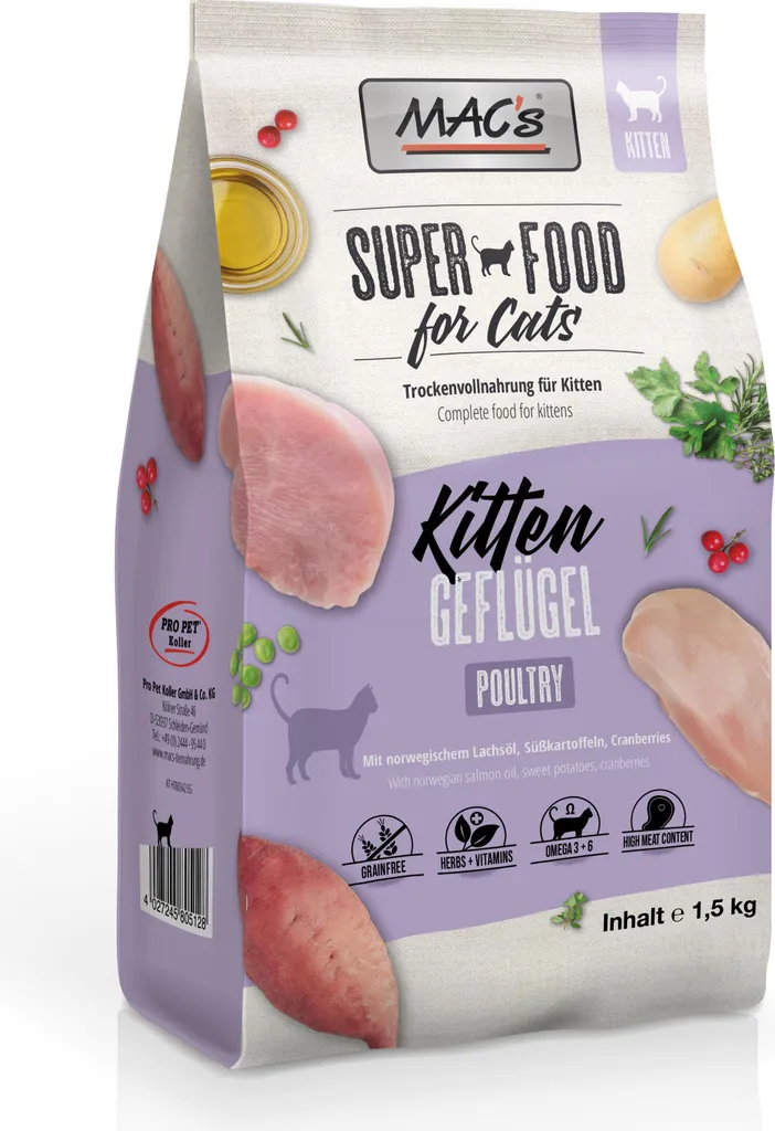 Croquettes pour Chat Adulte MAC's sans Céréales à la Volaille - 7 kg