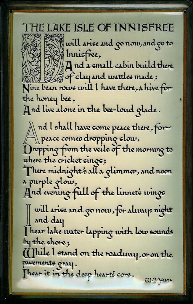 Blechschild Nostalgieschild The Lake Isle of Innisfree William Butler Yeats Gedicht Schild