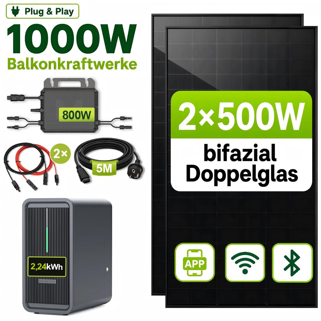 Balkonkraftwerk 1000W mit 2,24 kWh Speicher MARSTEK B2500-D Produktbild 