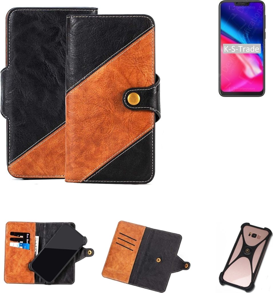 K-S-Trade Handyhülle Schutzhülle Bookstyle Case Wallet-Case kompatibel mit Cubot P20 Handy Cover Bumper Klapphülle schwarz hellbraun 1x