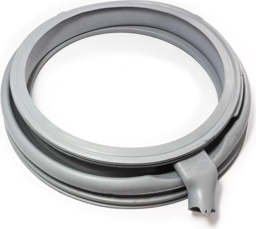 A gray rubber washing machine door seal is shown on a white background.