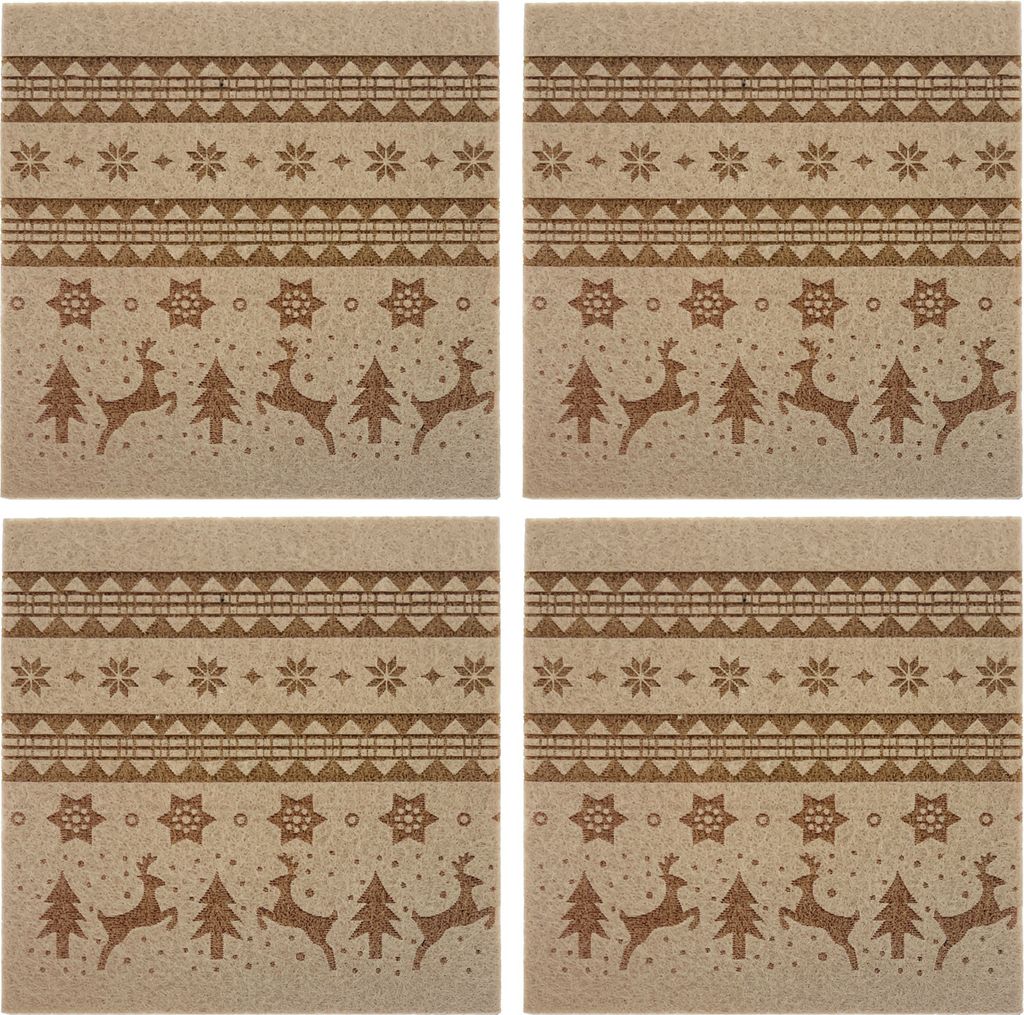 Oblique Unique 4 Filz Untersetzer eckig 10 cm Glasuntersetzer als Tischdeko für Weihnachten Adventsdeko - beige