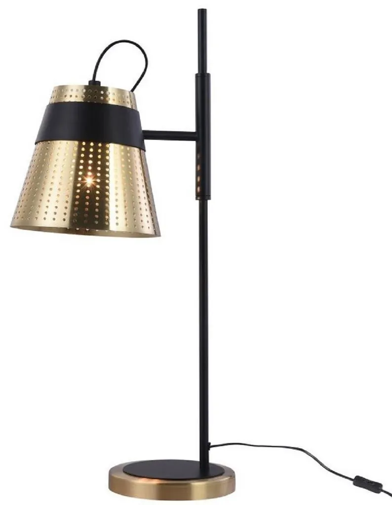Lampe de chevet design en métal perforé noir et doré antique 55,5 cm
