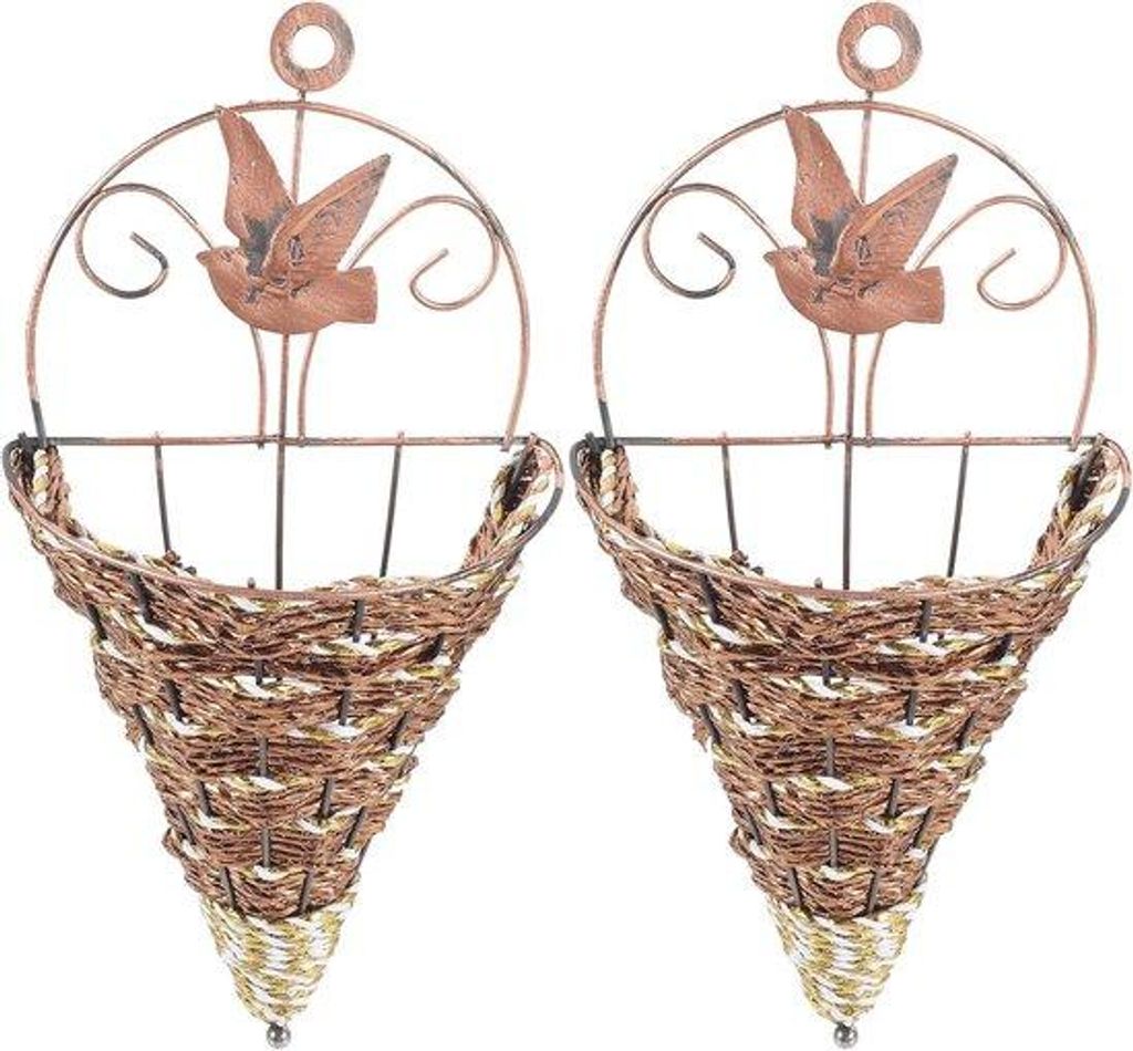 2 Stück Retro Rattan Gewebte Wandlampe Leicht Gewicht Dauerhaft Praktisch Hangend Blumenkorb für Binnenwanddekoration für Topfpflanzen Blumenst...