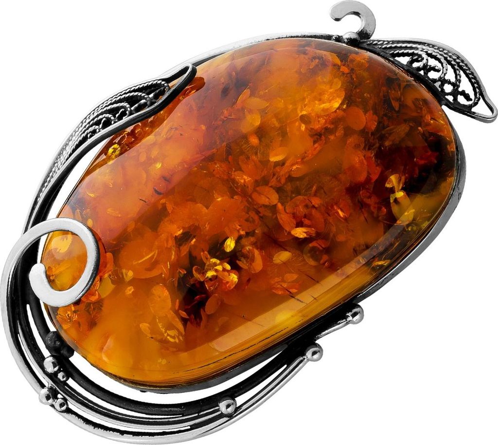 Bernstein Brosche Silber 800 cognac brauner Bernstein 90ct Antikschmuck