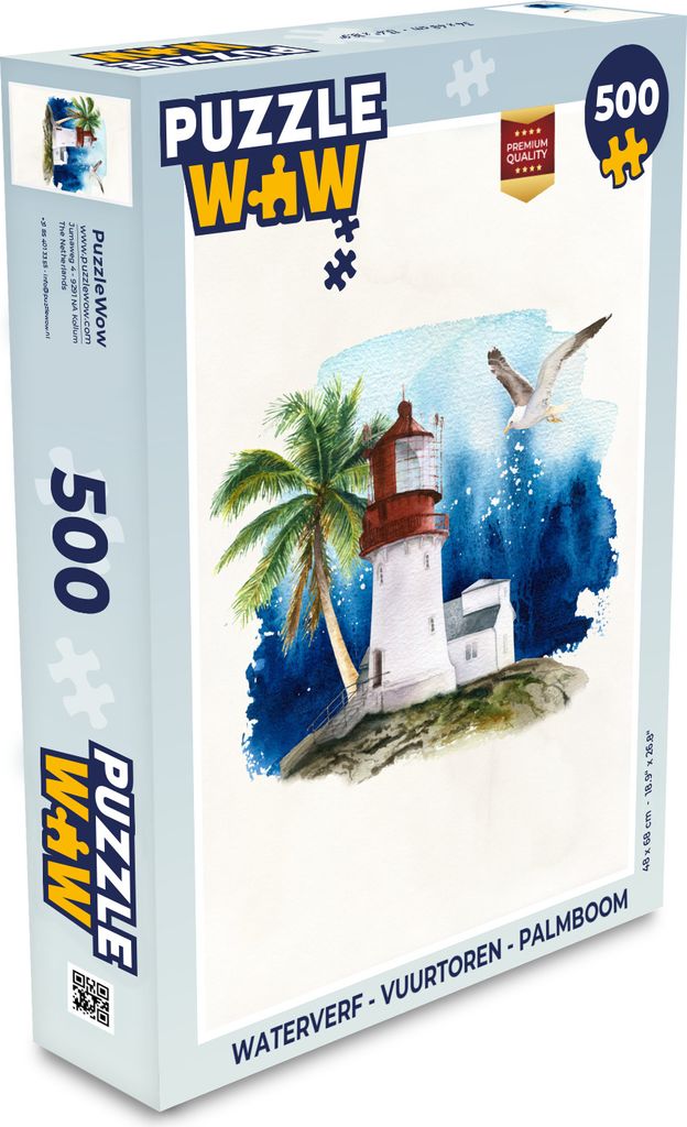 MuchoWow Puzzle 500 Teile Aquarell - Leuchtturm - Palme - Denken - Spiel - Toy