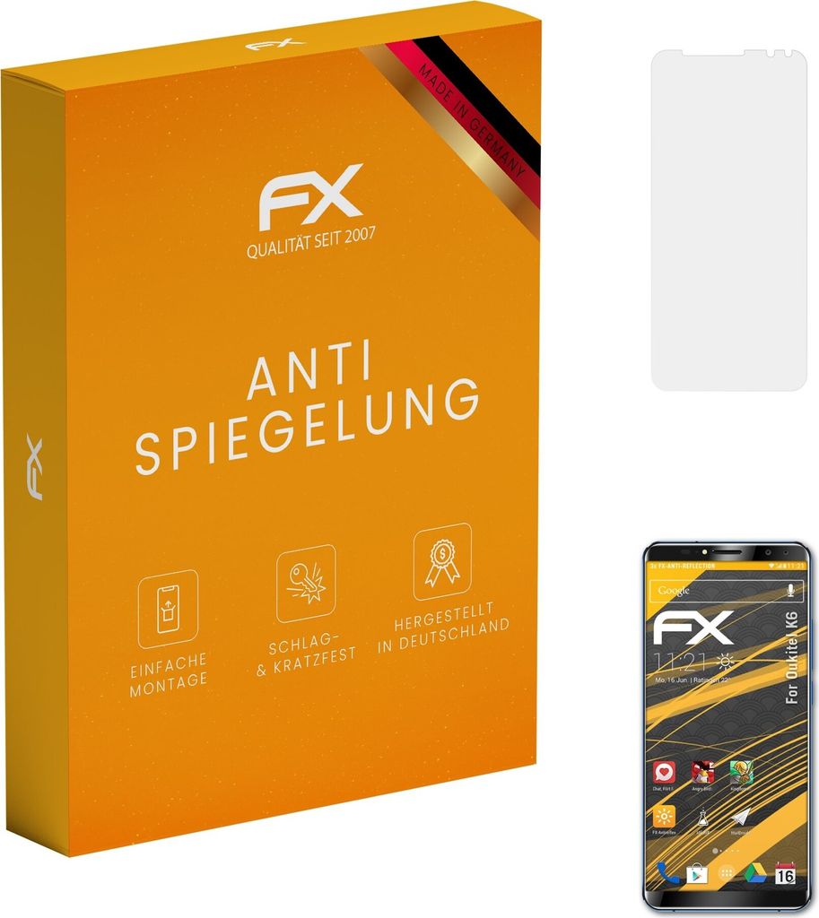 atFoliX FX-Antireflex 3x Schutzfolie kompatibel mit Oukitel K6 Displayfolie