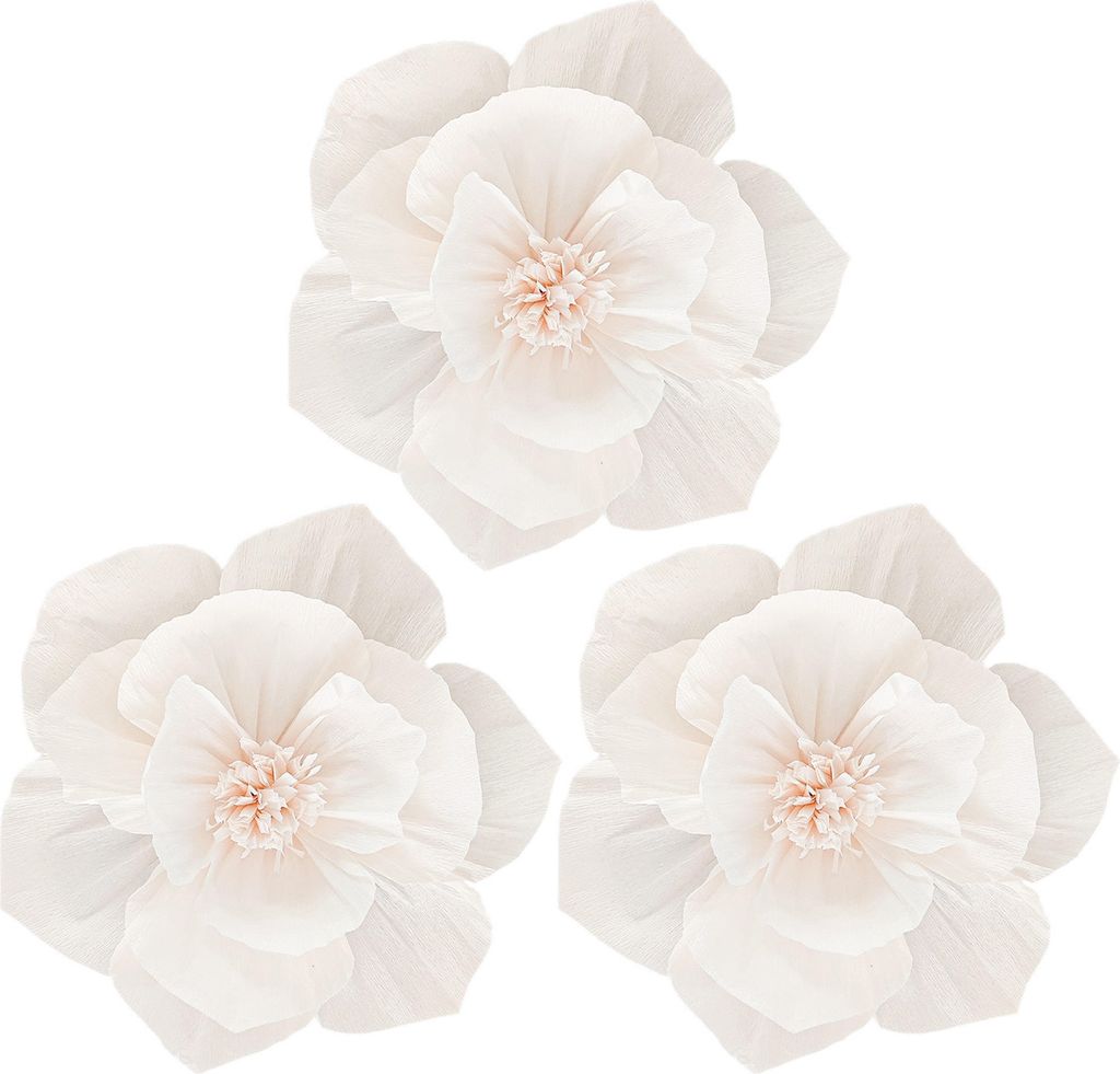 Krepppapier-Blumen, 3D-visuelle Effekte, realistische Atmosphäre, Papier, Geburtstagshintergrund, Blumenbasteln, Hochzeitsbedarf, weiß, 30 cm, 3 ...
