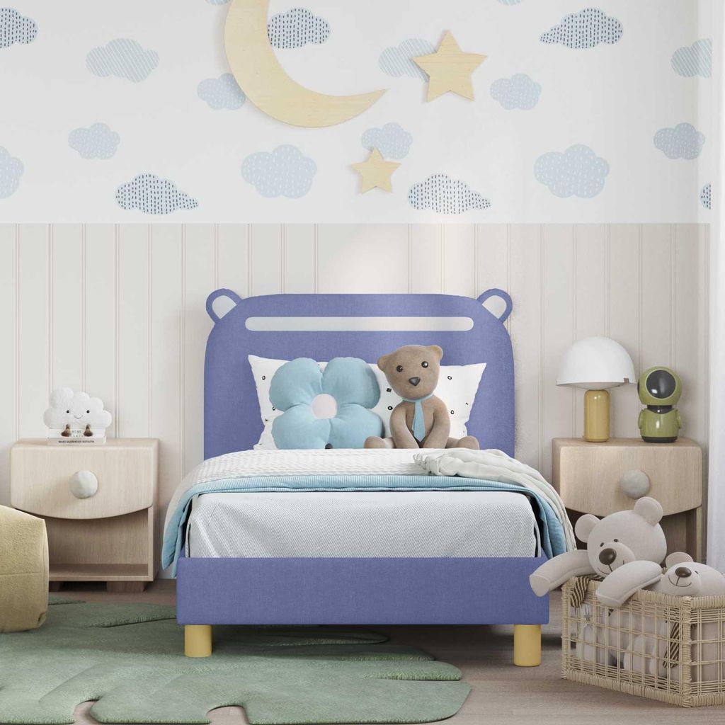 "Winter Sale" Kinderbettgestell mit Kopfteil Jeans blau 80 x 160cm Stoff - clorisNeu980528 - Klassische BettenJugendbett Tagesbett