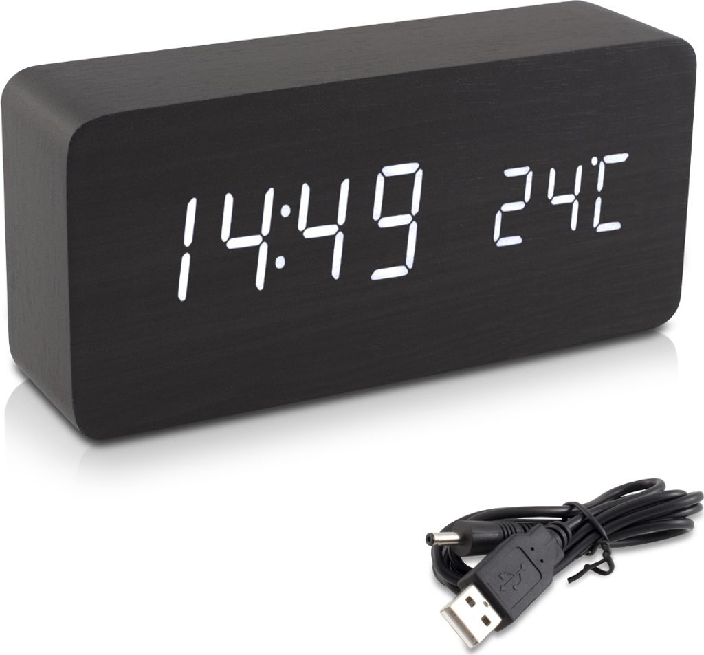kwmobile Wecker Uhr in Holzoptik digital - Digitalwecker Produktbild 1