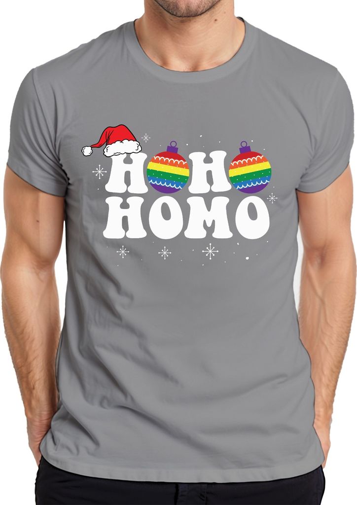 Ho Ho Homo LGBTQ Weihnachtsoutfit - Weihnachten Weihnachtsgeschenk Christmas Herren T-Shirt, Grau, 3XL