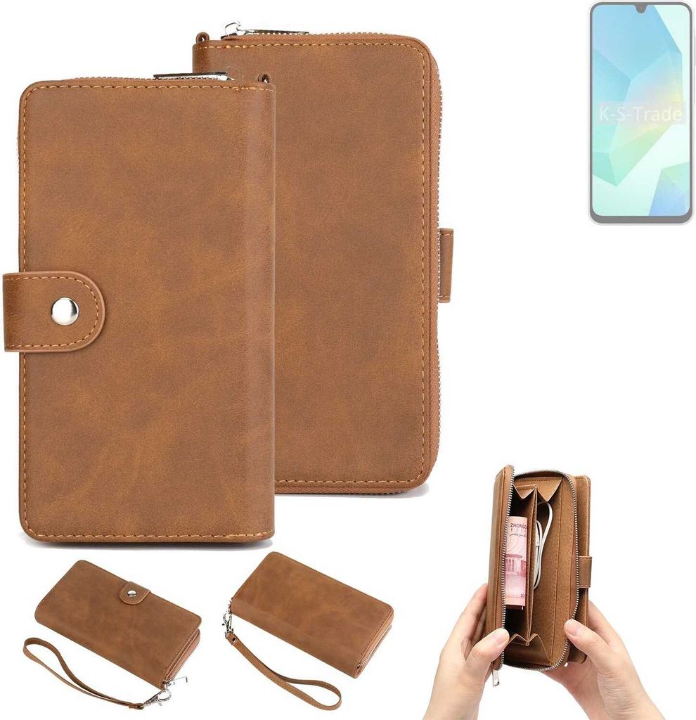 K-S-Trade Handyhülle Schutzhülle kompatibel mit Samsung Galaxy A16 5G & Portemonnee Tasche Handytasche Case Etui Geldbörse Wallet braun (1x)