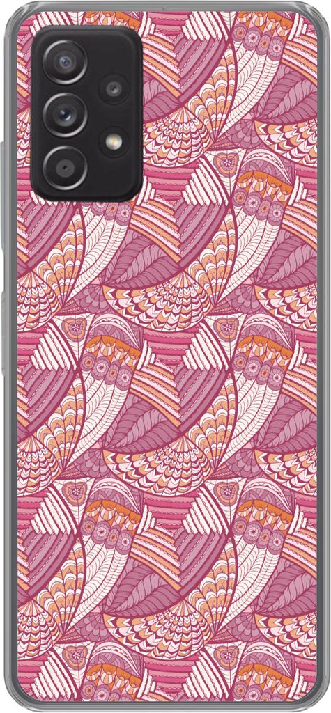 MuchoWow Handyhülle Schutzhülle Hülle für Telefoonhoesje Samsung Galaxy A33 5G Mädchen - Federn - Rosa - Muster - Mädchen - Kinder - Kinder...