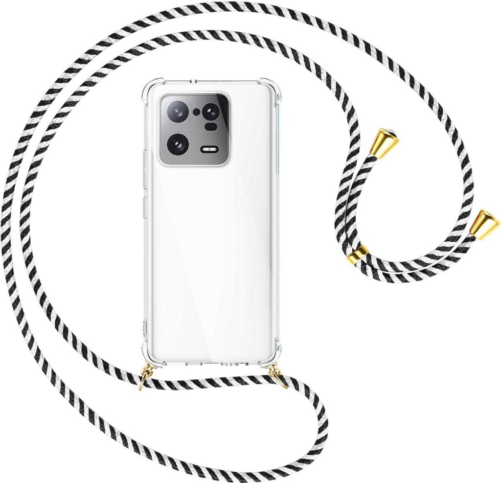 Handykette Backcover-Schutzhülle mit Band (Metall goldfarben) für Xiaomi 13 Pro (6.73'') - schwarz/weiß gestreift