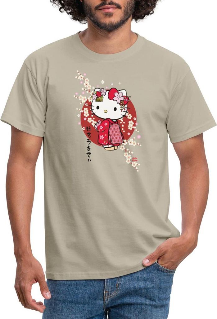 Spreadshirt Hello Kitty Japan Kimono Kirschblüten Männer T-Shirt, M, Sandbeige