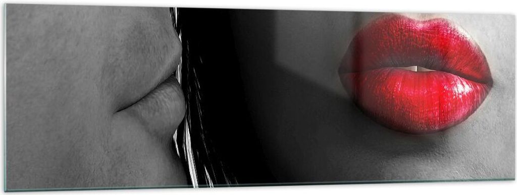 Bilder auf glas - Rote Lippen dunkles Haar Modell Liebe - 160x50cm - Glasbilder - Wandbilder - Kunstdruck - Wanddekoration aus Glas - Glas Bilder -...