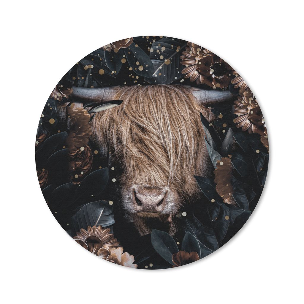 MuchoWow Mauspad Mousepad Schottische Highlander - Kühe - Blumen - Licht 30x30 cm - Mousepads - Maus Mat - Pad - Mausunterlage - Tischunterlage ...